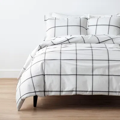 The Company Store Tailored Stripes And Plaids Classic Cool Cotton Percale Bed Duvet Cover In Black