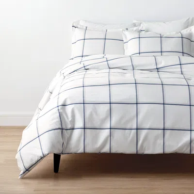 The Company Store Tailored Stripes And Plaids Classic Cool Cotton Percale Bed Duvet Cover In Blue
