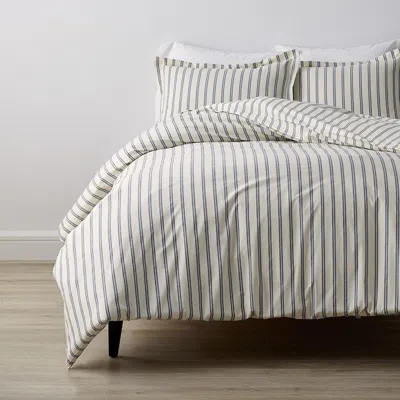 The Company Store Tailored Stripes And Plaids Classic Cool Cotton Percale Bed Duvet Cover In Blue