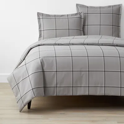 The Company Store Tailored Stripes And Plaids Classic Cool Cotton Percale Bed Duvet Cover In Gray