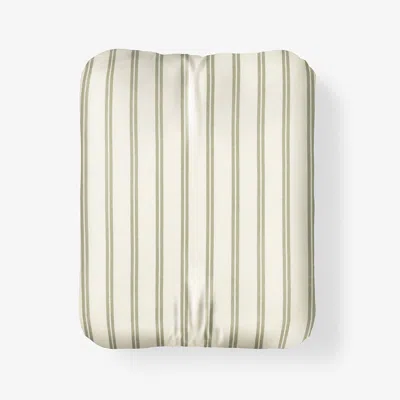 The Company Store Tailored Stripes And Plaids Classic Cool Cotton Percale Fitted Bed Sheet In Green/white