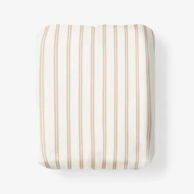The Company Store Tailored Stripes And Plaids Classic Cool Cotton Percale Fitted Bed Sheet In White/yellow