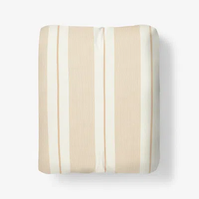 The Company Store Tailored Stripes And Plaids Classic Cool Cotton Percale Fitted Bed Sheet In White/yellow