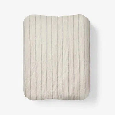 The Company Store Tailored Stripes And Plaids Premium Breathable Washed Linen Cotton Fitted Bed Sheet In Beige/blue