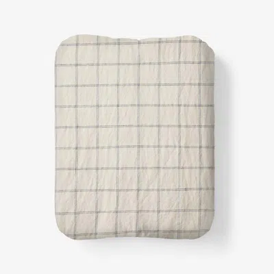 The Company Store Tailored Stripes And Plaids Premium Breathable Washed Linen Cotton Fitted Bed Sheet In Beige/blue