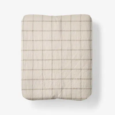 The Company Store Tailored Stripes And Plaids Premium Breathable Washed Linen Cotton Fitted Bed Sheet In Beige/brown