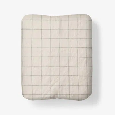 The Company Store Tailored Stripes And Plaids Premium Breathable Washed Linen Cotton Fitted Bed Sheet In Beige/green