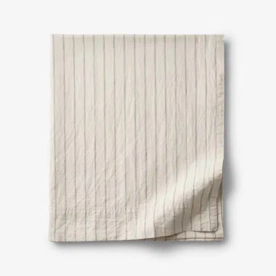 The Company Store Tailored Stripes And Plaids Premium Breathable Washed Linen Cotton Flat Bed Sheet In Beige/blue