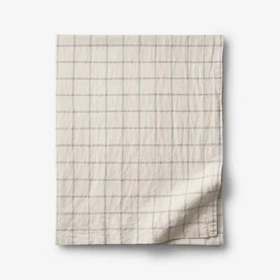 The Company Store Tailored Stripes And Plaids Premium Breathable Washed Linen Cotton Flat Bed Sheet In Beige/blue