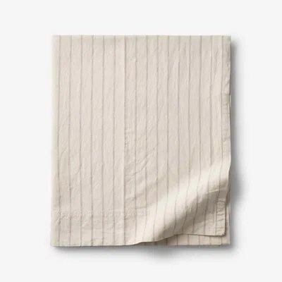 The Company Store Tailored Stripes And Plaids Premium Breathable Washed Linen Cotton Flat Bed Sheet In Beige/brown