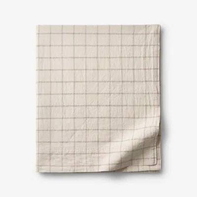The Company Store Tailored Stripes And Plaids Premium Breathable Washed Linen Cotton Flat Bed Sheet In Beige/brown