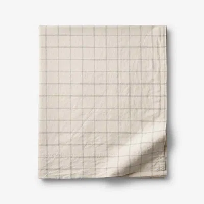 The Company Store Tailored Stripes And Plaids Premium Breathable Washed Linen Cotton Flat Bed Sheet In Beige/green