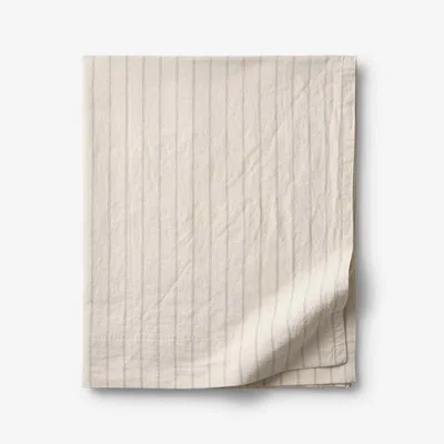 The Company Store Tailored Stripes And Plaids Premium Breathable Washed Linen Cotton Flat Bed Sheet In Beige/green