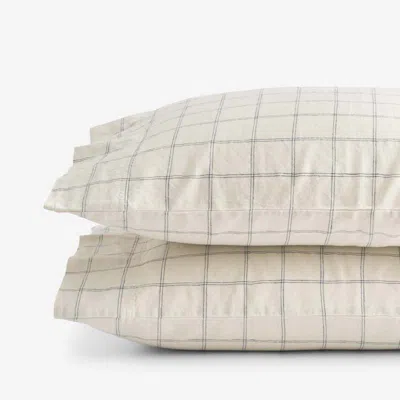 The Company Store Tailored Stripes And Plaids Premium Breathable Washed Linen Cotton Pillowcase Set In Beige/blue