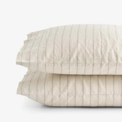 The Company Store Tailored Stripes And Plaids Premium Breathable Washed Linen Cotton Pillowcase Set In Beige/brown