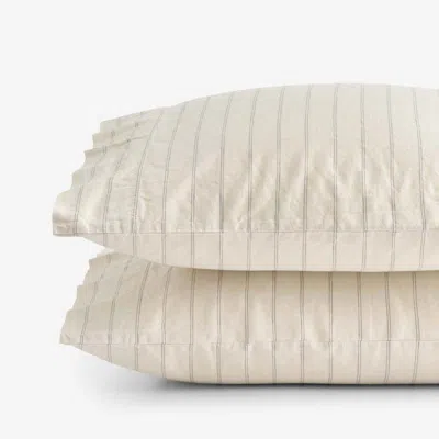 The Company Store Tailored Stripes And Plaids Premium Breathable Washed Linen Cotton Pillowcase Set In Beige/green