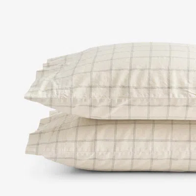 The Company Store Tailored Stripes And Plaids Premium Breathable Washed Linen Cotton Pillowcase Set In Beige/green