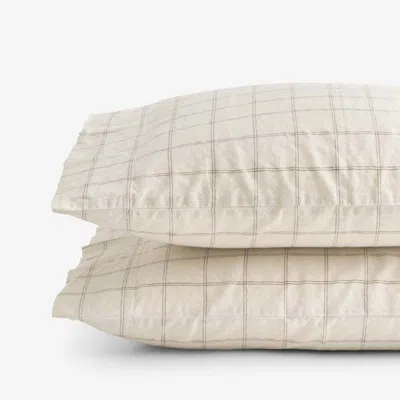 The Company Store Tailored Stripes And Plaids Premium Breathable Washed Linen Cotton Pillowcase Set In Brown