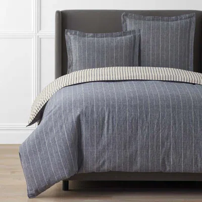 The Company Store Tailored Stripes Premium Breathable Washed Linen Cotton Reversible Duvet Cover In Multi