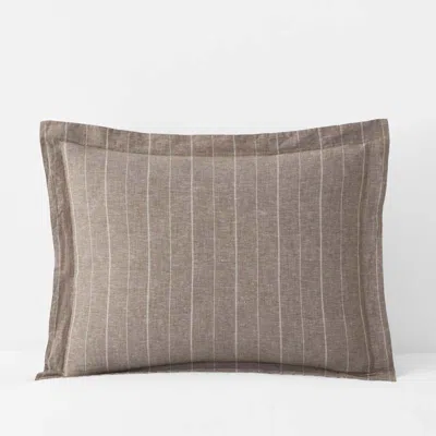 The Company Store Tailored Stripes Premium Breathable Washed Linen Cotton Reversible Sham In Beige/brown