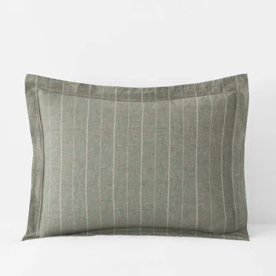 The Company Store Tailored Stripes Premium Breathable Washed Linen Cotton Reversible Sham In Beige/green