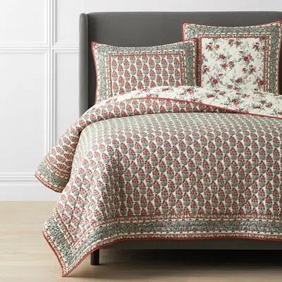 The Company Store Tashi Reversible Quilt In Beige/green/red