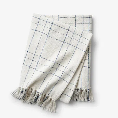 The Company Store Textured Lightweight Throw Blanket In Blue/ivory