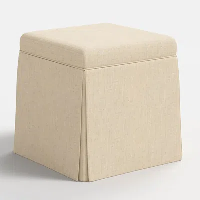 The Company Store Textured Linen Skirted Storage Ottoman In Beige