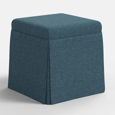 The Company Store Textured Linen Skirted Storage Ottoman In Blue