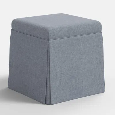 The Company Store Textured Linen Skirted Storage Ottoman In Blue