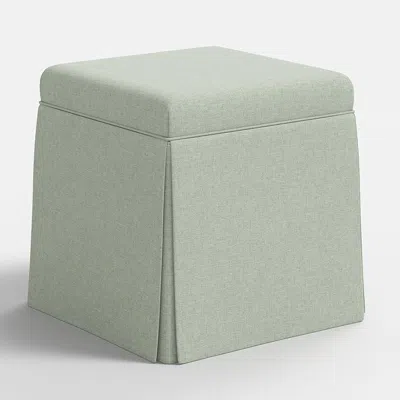 The Company Store Textured Linen Skirted Storage Ottoman In Blue/green/teal