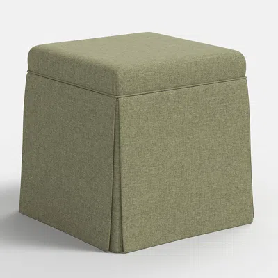 The Company Store Textured Linen Skirted Storage Ottoman In Green