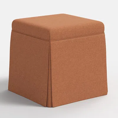 The Company Store Textured Linen Skirted Storage Ottoman In Terracotta Orange