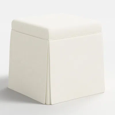 The Company Store Textured Linen Skirted Storage Ottoman In White