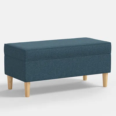 The Company Store Textured Linen Storage Bench In Blue
