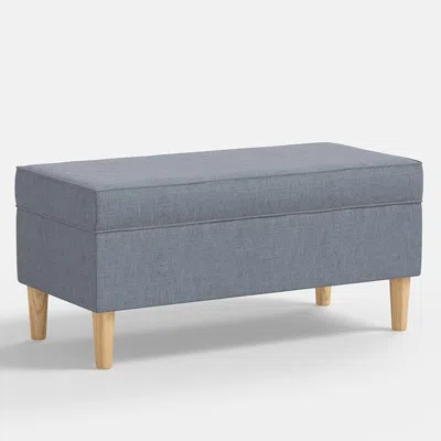 The Company Store Textured Linen Storage Bench In Blue