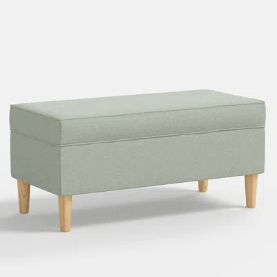 The Company Store Textured Linen Storage Bench In Blue/green/teal