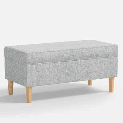 The Company Store Textured Linen Storage Bench In Gray