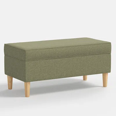 The Company Store Textured Linen Storage Bench In Laurel Green