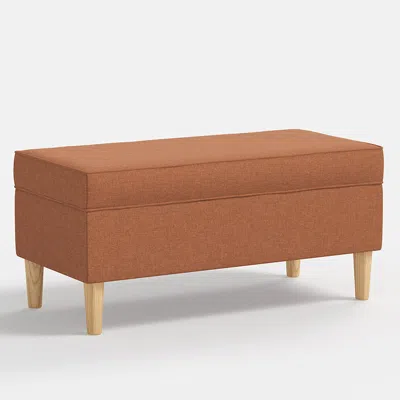 The Company Store Textured Linen Storage Bench In Terracotta Orange