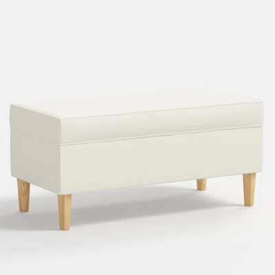 The Company Store Textured Linen Storage Bench In White
