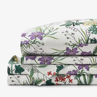 The Company Store Timeless Garden Classic Smooth Sateen Bed Sheet Set In Green/ivory
