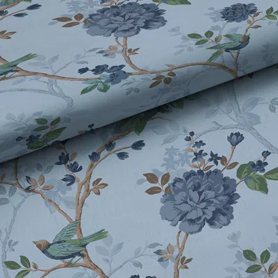 The Company Store Traditional Bird Wallpaper In Blue