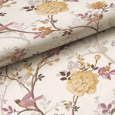 The Company Store Traditional Bird Wallpaper In Light Yellow