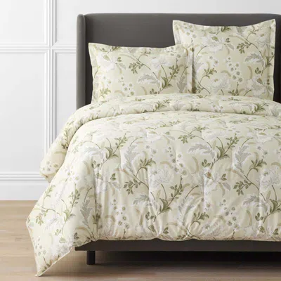The Company Store Tranquil Blossom Premium Smooth Wrinkle-free Sateen Comforter In Beige/green/ivory