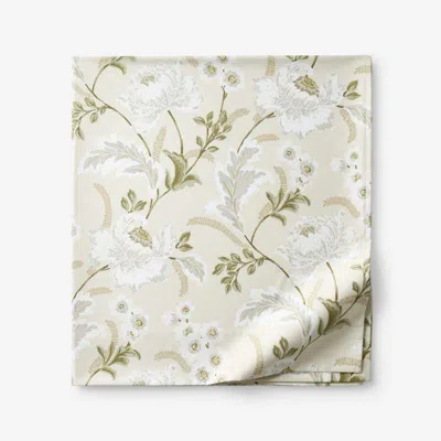 The Company Store Tranquil Blossom Premium Smooth Wrinkle-free Sateen Flat Bed Sheet In Beige/green/ivory