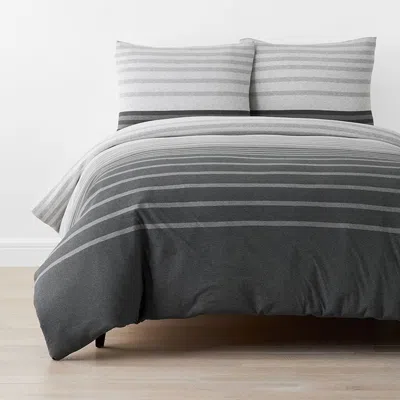 The Company Store T-shirt Soft Jersey Knit Stripe Yarn-dyed Duvet Cover Set In Gray/light Gray