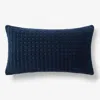 The Company Store Tufted Stitch Velvet Decorative Lumbar Pillow Cover In Blue