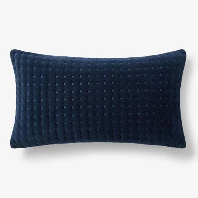 The Company Store Tufted Stitch Velvet Decorative Lumbar Pillow Cover In Blue