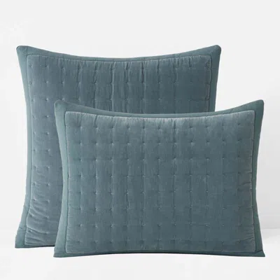 The Company Store Tufted Stitch Velvet Quilted Sham In Blue